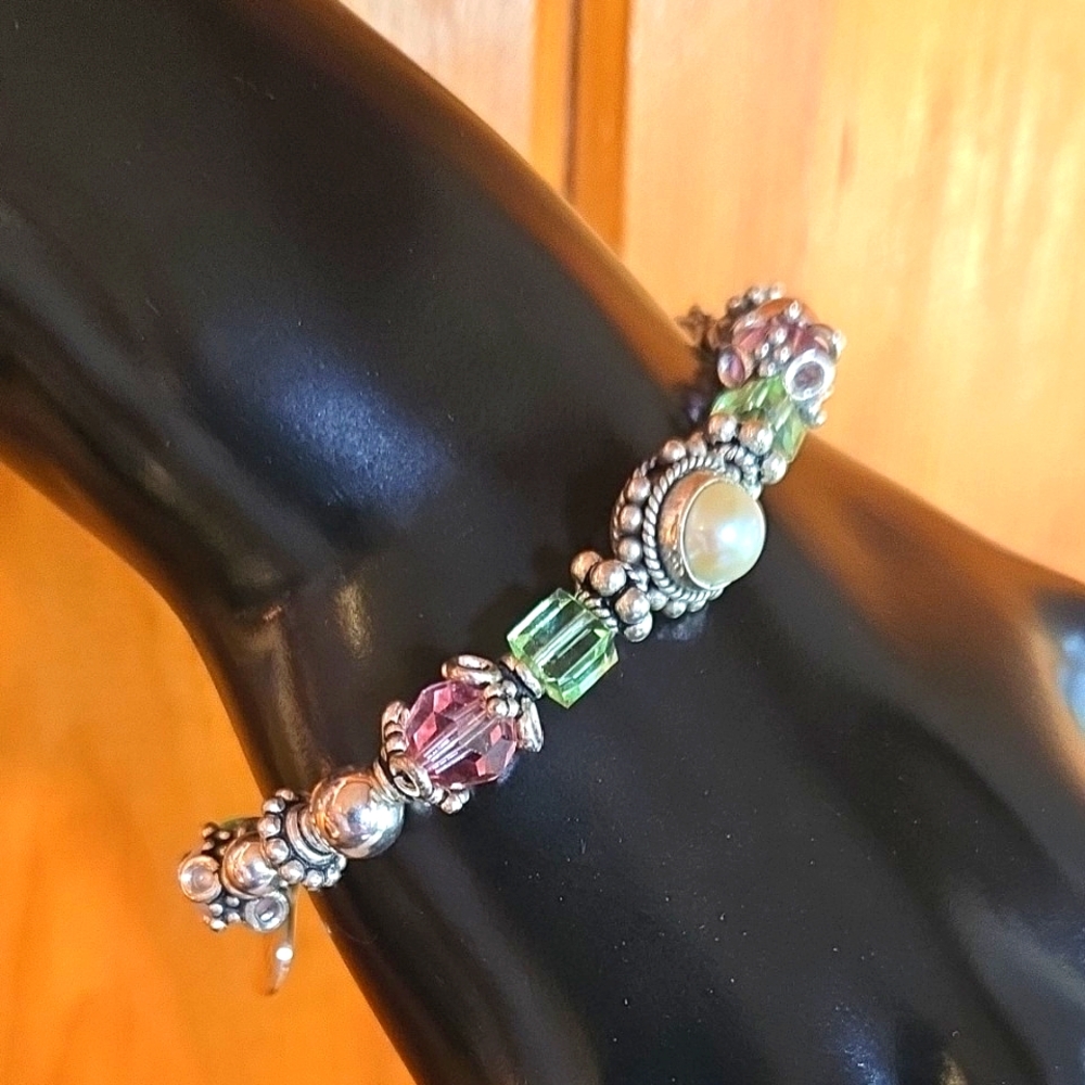 EK Designs Sterling Silver & Glass Bead Bracelet With Mother Heart Charm